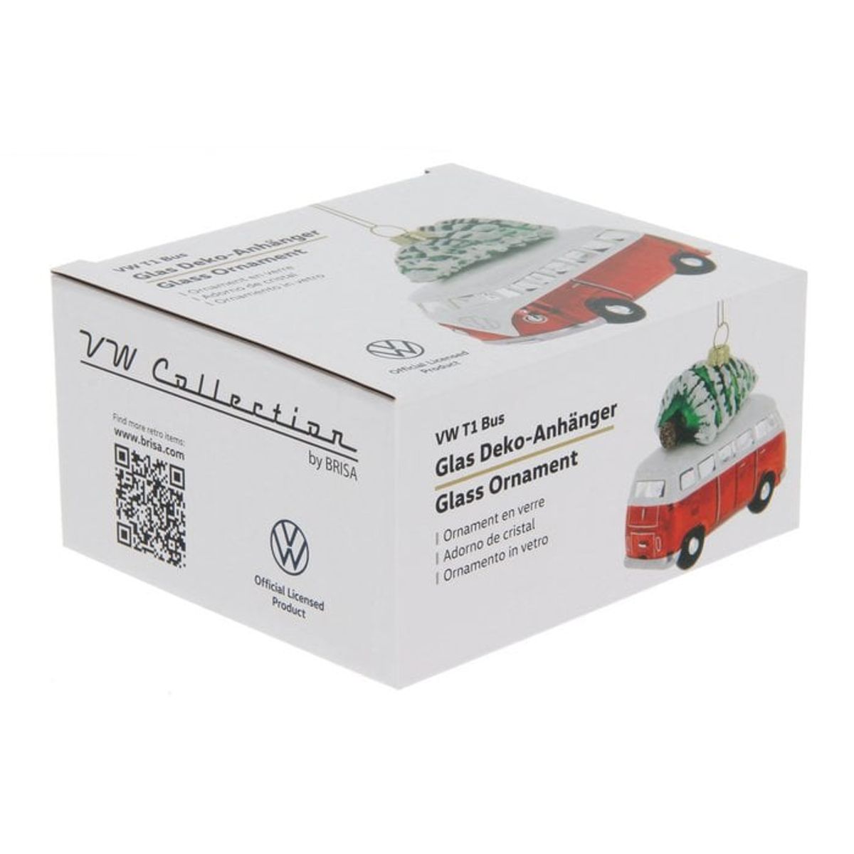 Volkswagen VW T1 Bus Glass Decoration / Christmas Ornament in Gift Box - Red with Tree