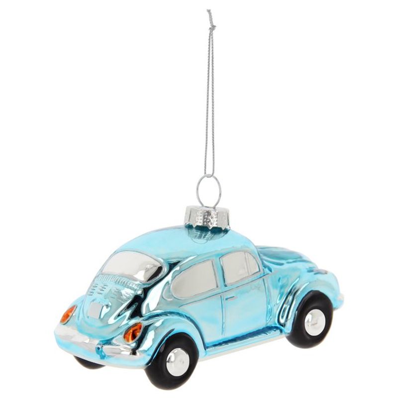 Volkswagen VW Beetle Glass Decoration / Christmas Ornament in Gift Box - Blue