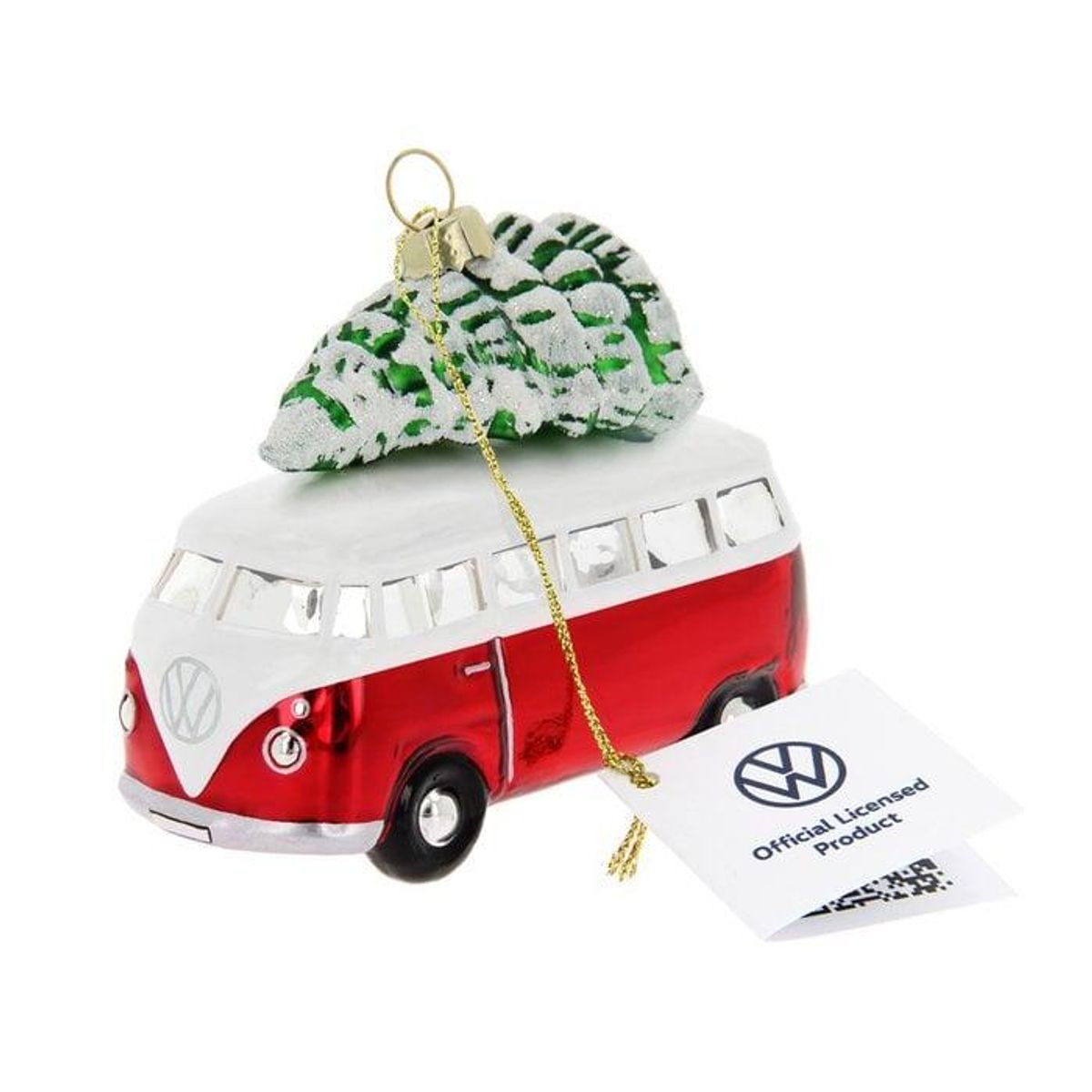 Volkswagen VW T1 Bus Glass Decoration / Christmas Ornament in Gift Box - Red with Tree